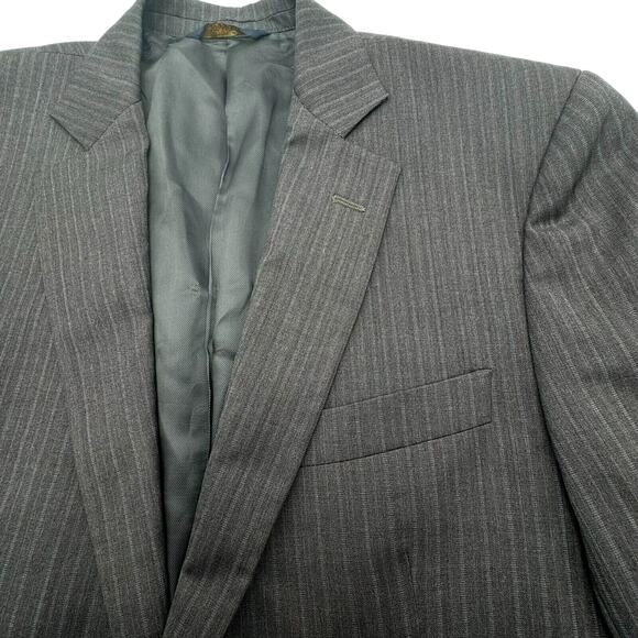 BROOKS BROTHERS Mens 43L Charcoal Gray Stripe Wool Blazer Suit Jacket 1818 Italy - Picture 1 of 14